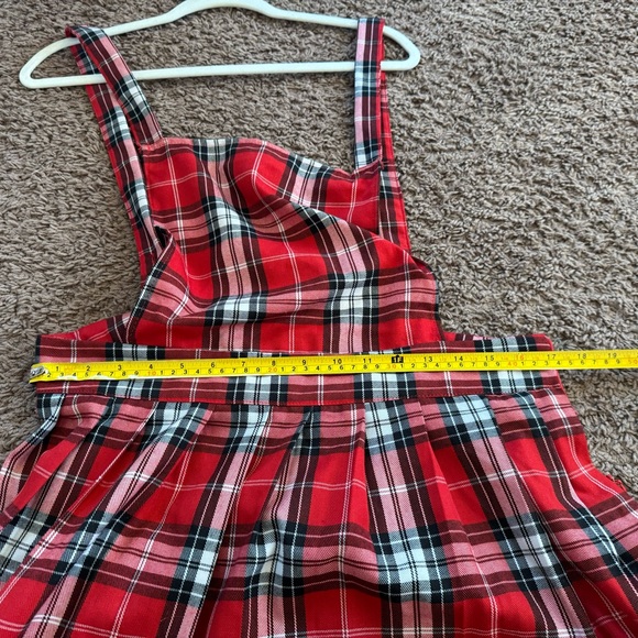 Miss Selfie Red Tartan Plaid Pinafore Dress Overall Jumper Pleated School L NEW - Picture 12 of 13